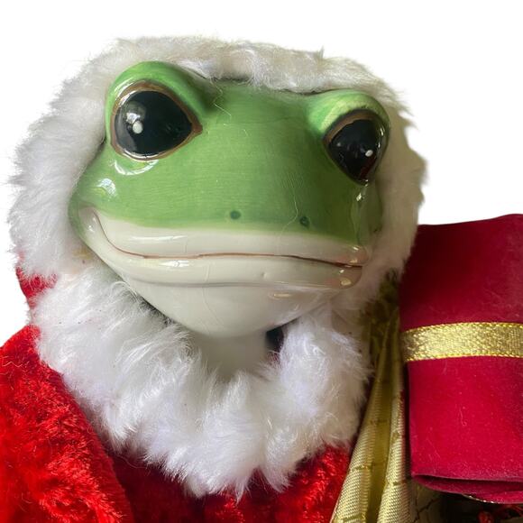 Vintage American Retro 22" Tall Frog w/ Santa Suit and Porcelain Head Christmas - Picture 9 of 13